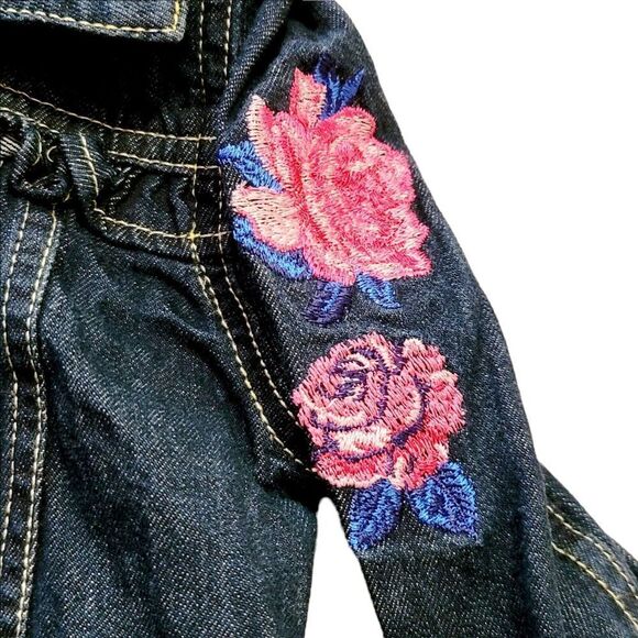 Nannette Kids Dark Wash Floral Embroidered Denim Jacket Size 6X - Picture 2 of 4